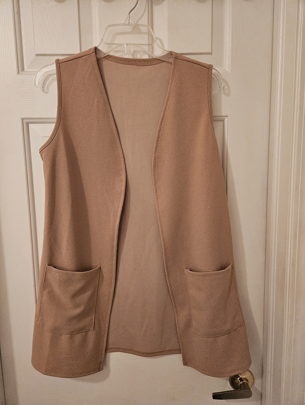 Sleeveless Open Front Vest in Camel